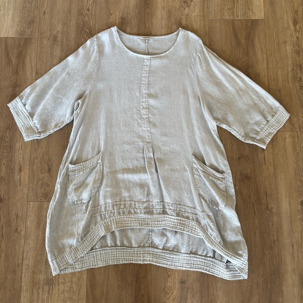 Lungo L’Arno 100% Linen Coastal Lagenlook Tunic Dress Size 1X Made in Italy